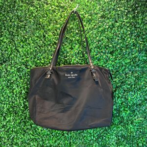 Kate Spade Designer Black Nylon Leather Trim Zip Top Tote Handbag Purse